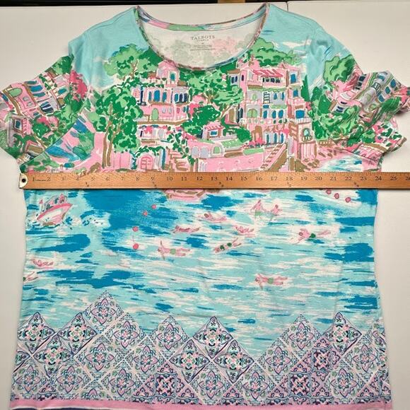 Talbots Top Womens 3X Pink Short Sleeve Tropical Resort Preppy Stretch Comfort - Picture 10 of 13